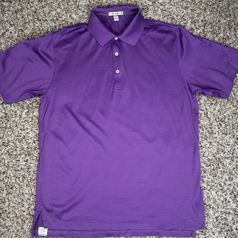 Peter Millar Polo Shirt Mens Large Purple Cotton Golf Polo Classic Crown Logo